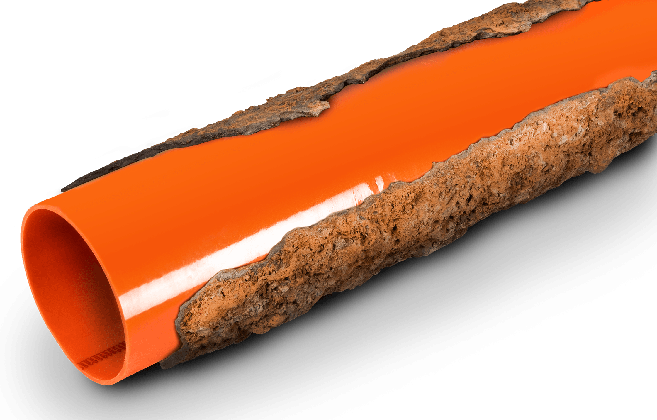 Cross-section of pipe showing orange interior lining